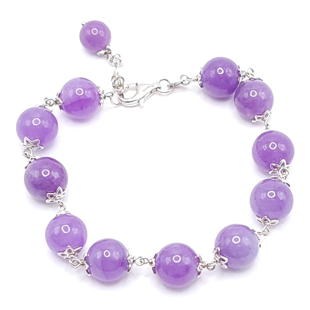 Purple Stone Bead‎ Bracelet Silver Tone Adjustable Stackable